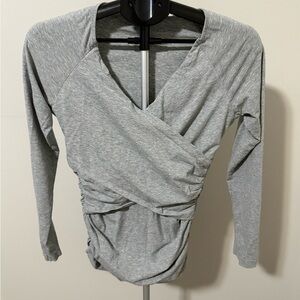 Sundance Vanessa Faux Wrap Top Womens Small Gray Ruched Long Sleeve Boho